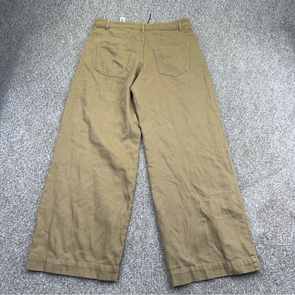 Zara Camel Wide Led Pants Womens size L Pleated - Picture 4 of 14